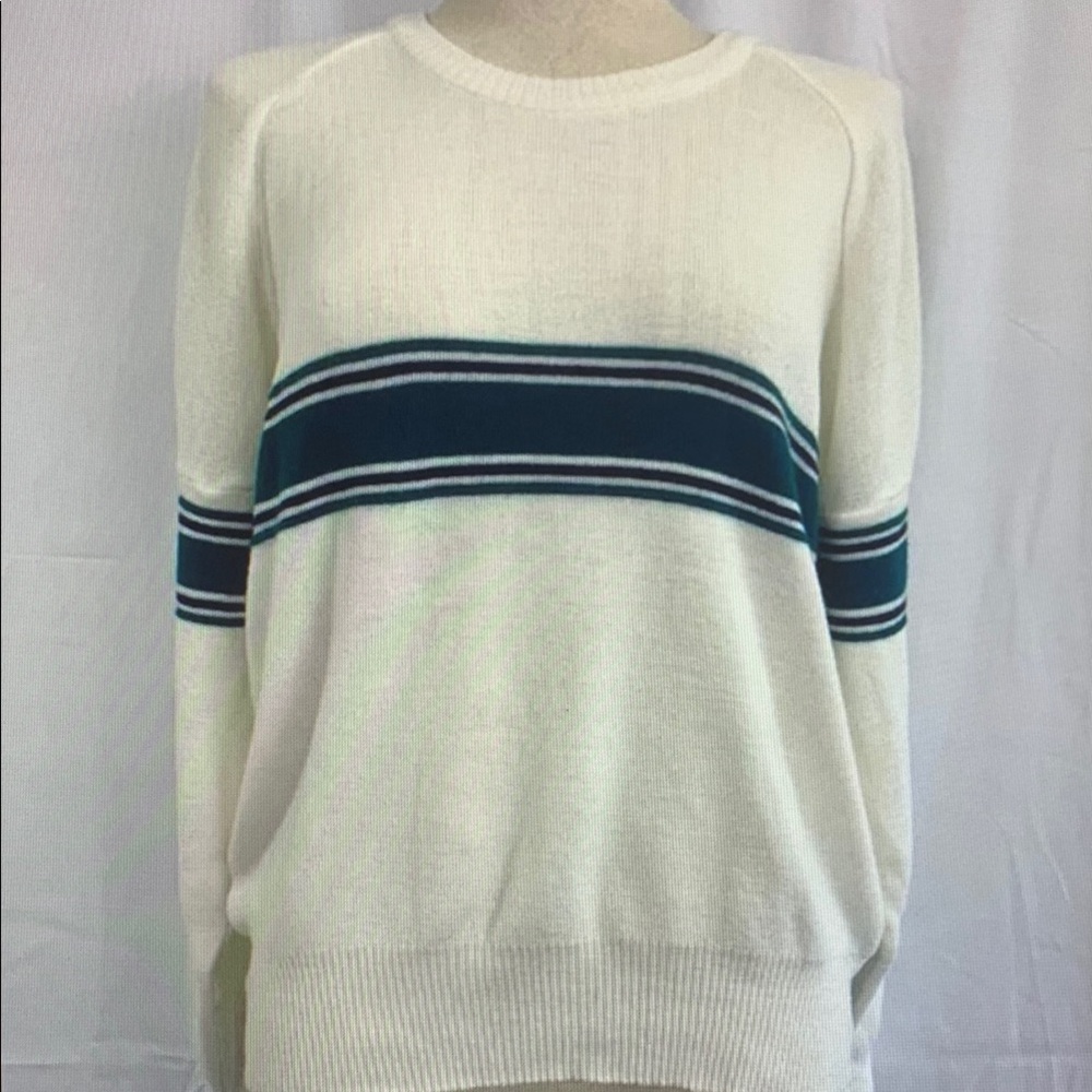 Women's White Sweater with Blue Stripes